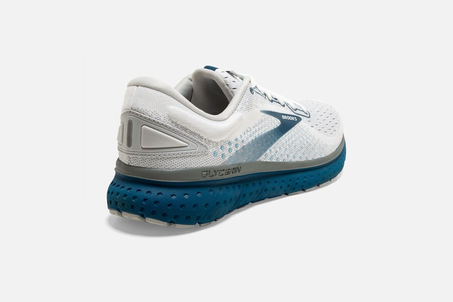 Glycerin 18 Road Brooks Running Shoes NZ Mens - White/Blue - MSWQKT-749